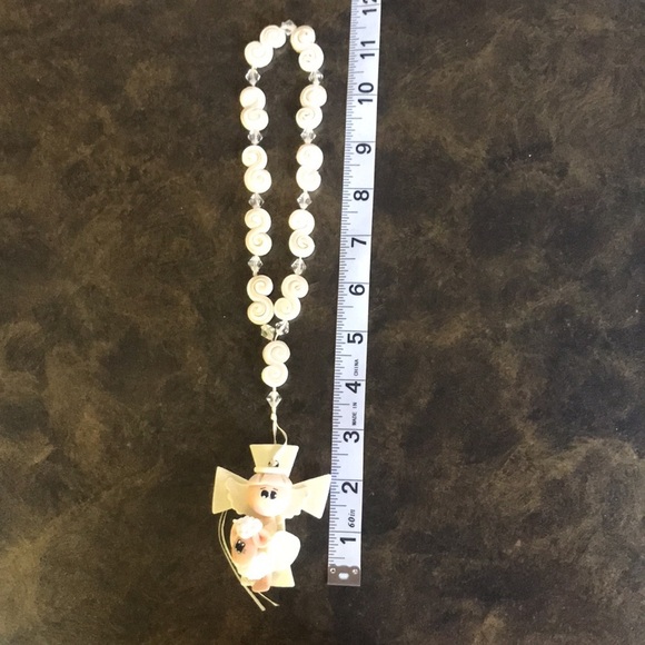 Handmade cream & white angel with sheep rosary denarius for boy or girl baptism - Picture 4 of 12